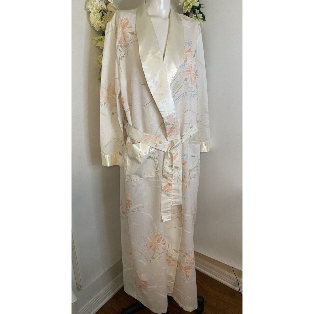 Vintage Appel Robe‎ Medium Floral Print Cotton Blend Satin Union Label Pockets